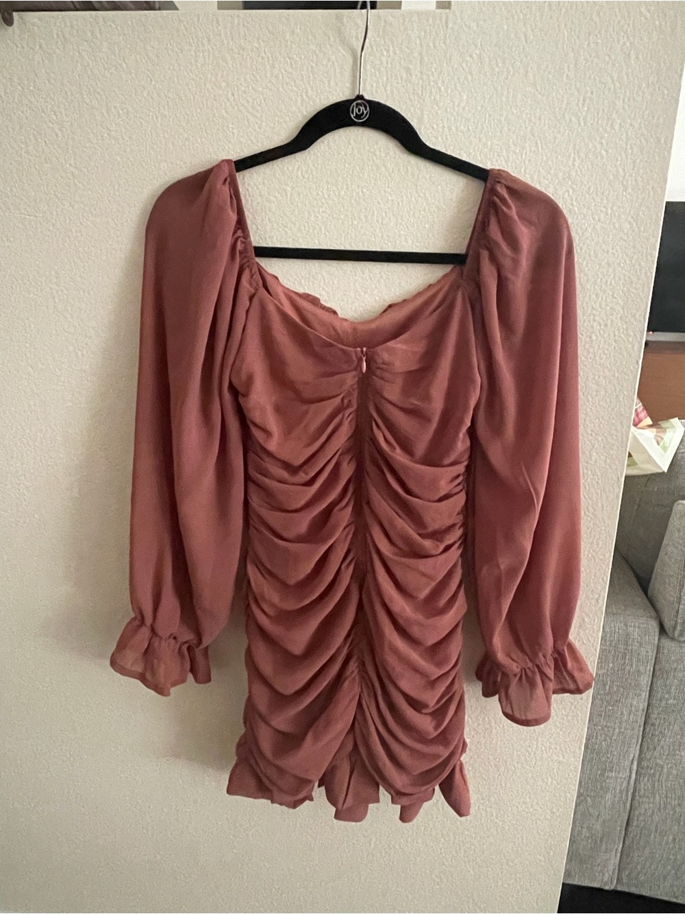 Blush Dusty Rose Ruched Long-Sleeve Mini Dress - Picture 2 of 2